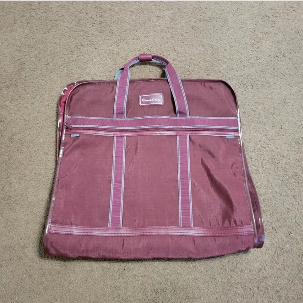 VTG Oscar De La Renta Travel Garment Bag Canvas Burgundy Carry On Luggage
